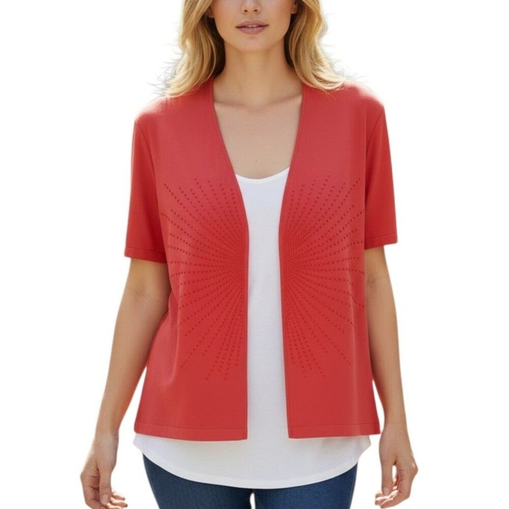 Joseph Ribkoff Coral Short Sleeve Sparkle Front Blouse